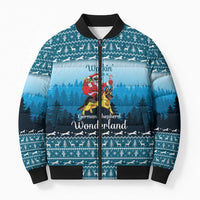 German Shepherd Christmas Bomber Puffer Jacket with Walking in a Wonderland Quote and Santa Forest - Wonder Print Shop