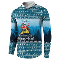 German Shepherd Christmas Button Sweatshirt with Walking in a Wonderland Quote and Santa Forest - Wonder Print Shop