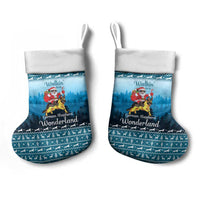 German Shepherd Christmas Stocking with Walking in a Wonderland Quote and Santa Forest - Wonder Print Shop
