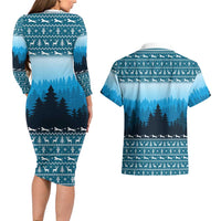 German Shepherd Christmas Couples Matching Long Sleeve Bodycon Dress and Hawaiian Shirt with Walking in a Wonderland Quote and Santa Forest - Wonder Print Shop