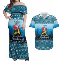 German Shepherd Christmas Couples Matching Off Shoulder Maxi Dress and Hawaiian Shirt with Walking in a Wonderland Quote and Santa Forest - Wonder Print Shop