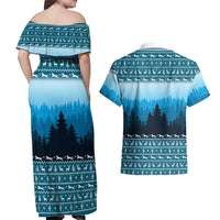 German Shepherd Christmas Couples Matching Off Shoulder Maxi Dress and Hawaiian Shirt with Walking in a Wonderland Quote and Santa Forest - Wonder Print Shop