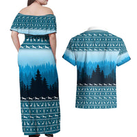 German Shepherd Christmas Couples Matching Off Shoulder Maxi Dress and Hawaiian Shirt with Walking in a Wonderland Quote and Santa Forest - Wonder Print Shop