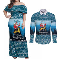 German Shepherd Christmas Couples Matching Off Shoulder Maxi Dress and Long Sleeve Button Shirt with Walking in a Wonderland Quote and Santa Forest - Wonder Print Shop
