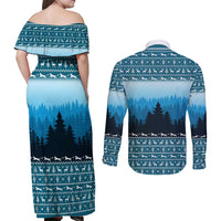 German Shepherd Christmas Couples Matching Off Shoulder Maxi Dress and Long Sleeve Button Shirt with Walking in a Wonderland Quote and Santa Forest - Wonder Print Shop