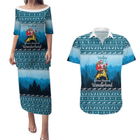 German Shepherd Christmas Couples Matching Puletasi and Hawaiian Shirt with Walking in a Wonderland Quote and Santa Forest - Wonder Print Shop