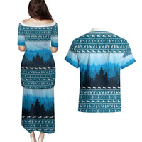 German Shepherd Christmas Couples Matching Puletasi and Hawaiian Shirt with Walking in a Wonderland Quote and Santa Forest - Wonder Print Shop