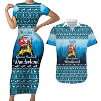 German Shepherd Christmas Couples Matching Short Sleeve Bodycon Dress and Hawaiian Shirt with Walking in a Wonderland Quote and Santa Forest - Wonder Print Shop