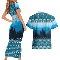 German Shepherd Christmas Couples Matching Short Sleeve Bodycon Dress and Hawaiian Shirt with Walking in a Wonderland Quote and Santa Forest - Wonder Print Shop