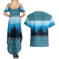 German Shepherd Christmas Couples Matching Summer Maxi Dress and Hawaiian Shirt with Walking in a Wonderland Quote and Santa Forest - Wonder Print Shop