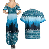 German Shepherd Christmas Couples Matching Summer Maxi Dress and Hawaiian Shirt with Walking in a Wonderland Quote and Santa Forest - Wonder Print Shop