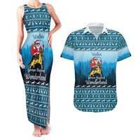 German Shepherd Christmas Couples Matching Tank Maxi Dress and Hawaiian Shirt with Walking in a Wonderland Quote and Santa Forest - Wonder Print Shop