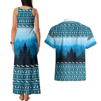 German Shepherd Christmas Couples Matching Tank Maxi Dress and Hawaiian Shirt with Walking in a Wonderland Quote and Santa Forest - Wonder Print Shop