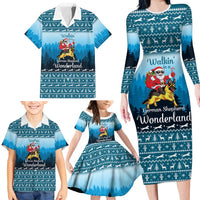 German Shepherd Christmas Family Matching Long Sleeve Bodycon Dress and Hawaiian Shirt with Walking in a Wonderland Quote and Santa Forest - Wonder Print Shop