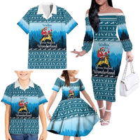 German Shepherd Christmas Family Matching Off The Shoulder Long Sleeve Dress and Hawaiian Shirt with Walking in a Wonderland Quote and Santa Forest - Wonder Print Shop