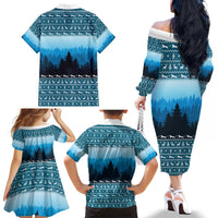 German Shepherd Christmas Family Matching Off The Shoulder Long Sleeve Dress and Hawaiian Shirt with Walking in a Wonderland Quote and Santa Forest - Wonder Print Shop