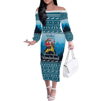 German Shepherd Christmas Family Matching Off The Shoulder Long Sleeve Dress and Hawaiian Shirt with Walking in a Wonderland Quote and Santa Forest - Wonder Print Shop