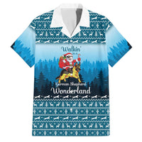 German Shepherd Christmas Family Matching Off Shoulder Maxi Dress and Hawaiian Shirt with Walking in a Wonderland Quote and Santa Forest - Wonder Print Shop