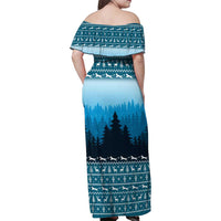 German Shepherd Christmas Family Matching Off Shoulder Maxi Dress and Hawaiian Shirt with Walking in a Wonderland Quote and Santa Forest - Wonder Print Shop