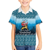 German Shepherd Christmas Family Matching Off Shoulder Short Dress and Hawaiian Shirt with Walking in a Wonderland Quote and Santa Forest - Wonder Print Shop