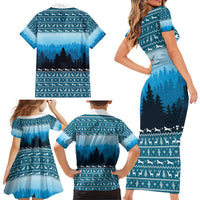 German Shepherd Christmas Family Matching Short Sleeve Bodycon Dress and Hawaiian Shirt with Walking in a Wonderland Quote and Santa Forest - Wonder Print Shop