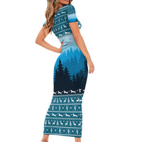 German Shepherd Christmas Family Matching Short Sleeve Bodycon Dress and Hawaiian Shirt with Walking in a Wonderland Quote and Santa Forest - Wonder Print Shop