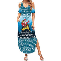German Shepherd Christmas Family Matching Summer Maxi Dress and Hawaiian Shirt with Walking in a Wonderland Quote and Santa Forest - Wonder Print Shop