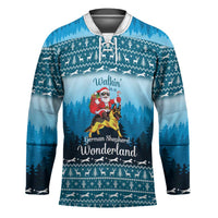 German Shepherd Christmas Hockey Jersey with Walking in a Wonderland Quote and Santa Forest - Wonder Print Shop