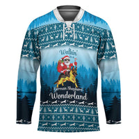German Shepherd Christmas Hockey Jersey with Walking in a Wonderland Quote and Santa Forest - Wonder Print Shop