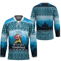 German Shepherd Christmas Hockey Jersey with Walking in a Wonderland Quote and Santa Forest - Wonder Print Shop