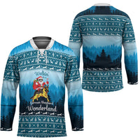 German Shepherd Christmas Hockey Jersey with Walking in a Wonderland Quote and Santa Forest - Wonder Print Shop