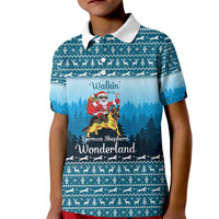German Shepherd Christmas Kid Polo Shirt with Walking in a Wonderland Quote and Santa Forest - Wonder Print Shop