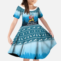 German Shepherd Christmas Kid Short Sleeve Dress with Walking in a Wonderland Quote and Santa Forest - Wonder Print Shop