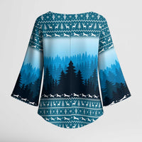 German Shepherd Christmas Kimono Sleeve Blouse with Walking in a Wonderland Quote and Santa Forest - Wonder Print Shop