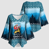 German Shepherd Christmas Kimono Sleeve Blouse with Walking in a Wonderland Quote and Santa Forest - Wonder Print Shop