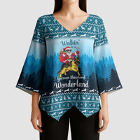 German Shepherd Christmas Kimono Sleeve Blouse with Walking in a Wonderland Quote and Santa Forest - Wonder Print Shop