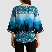 German Shepherd Christmas Kimono Sleeve Blouse with Walking in a Wonderland Quote and Santa Forest - Wonder Print Shop