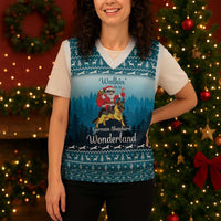 German Shepherd Christmas Knitted V-Neck Vest with Walking in a Wonderland Quote and Santa Forest - Wonder Print Shop