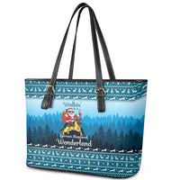 German Shepherd Christmas Leather Tote Bag with Walking in a Wonderland Quote and Santa Forest - Wonder Print Shop