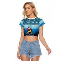 German Shepherd Christmas Raglan Cropped T Shirt with Walking in a Wonderland Quote and Santa Forest - Wonder Print Shop