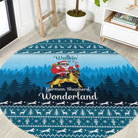 German Shepherd Christmas Round Carpet with Walking in a Wonderland Quote and Santa Forest - Wonder Print Shop