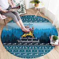 German Shepherd Christmas Round Carpet with Walking in a Wonderland Quote and Santa Forest - Wonder Print Shop