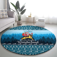 German Shepherd Christmas Round Carpet with Walking in a Wonderland Quote and Santa Forest - Wonder Print Shop