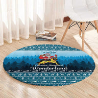 German Shepherd Christmas Round Carpet with Walking in a Wonderland Quote and Santa Forest - Wonder Print Shop