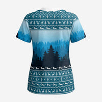 German Shepherd Christmas Scrub Top with Walking in a Wonderland Quote and Santa Forest - Wonder Print Shop