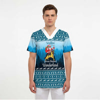 German Shepherd Christmas Scrub Top with Walking in a Wonderland Quote and Santa Forest - Wonder Print Shop