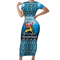 German Shepherd Christmas Short Sleeve Bodycon Dress with Walking in a Wonderland Quote and Santa Forest - Wonder Print Shop