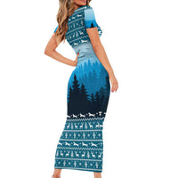 German Shepherd Christmas Short Sleeve Bodycon Dress with Walking in a Wonderland Quote and Santa Forest - Wonder Print Shop