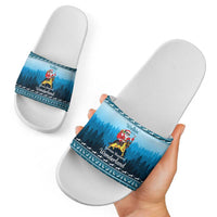 German Shepherd Christmas Slide Sandals with Walking in a Wonderland Quote and Santa Forest - Wonder Print Shop