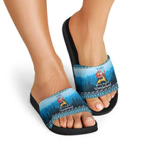 German Shepherd Christmas Slide Sandals with Walking in a Wonderland Quote and Santa Forest - Wonder Print Shop
